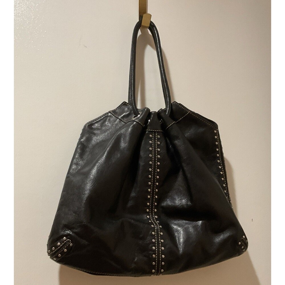 Michael Kors Astor Studded Black Leather Ring Tote Shoulder Purse Y2K